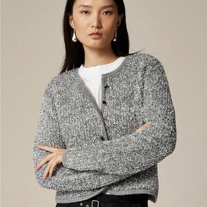 New with Tags- J Crew sweater lady jacket in silver tinsel yarn size XXS